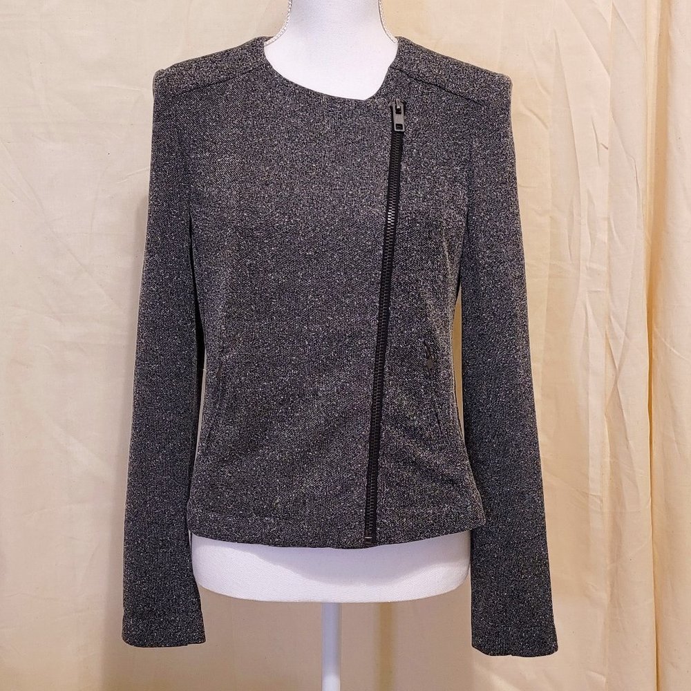 CATHERINE MALANDRINO Gray & Black Marled Knit Moto Jacket